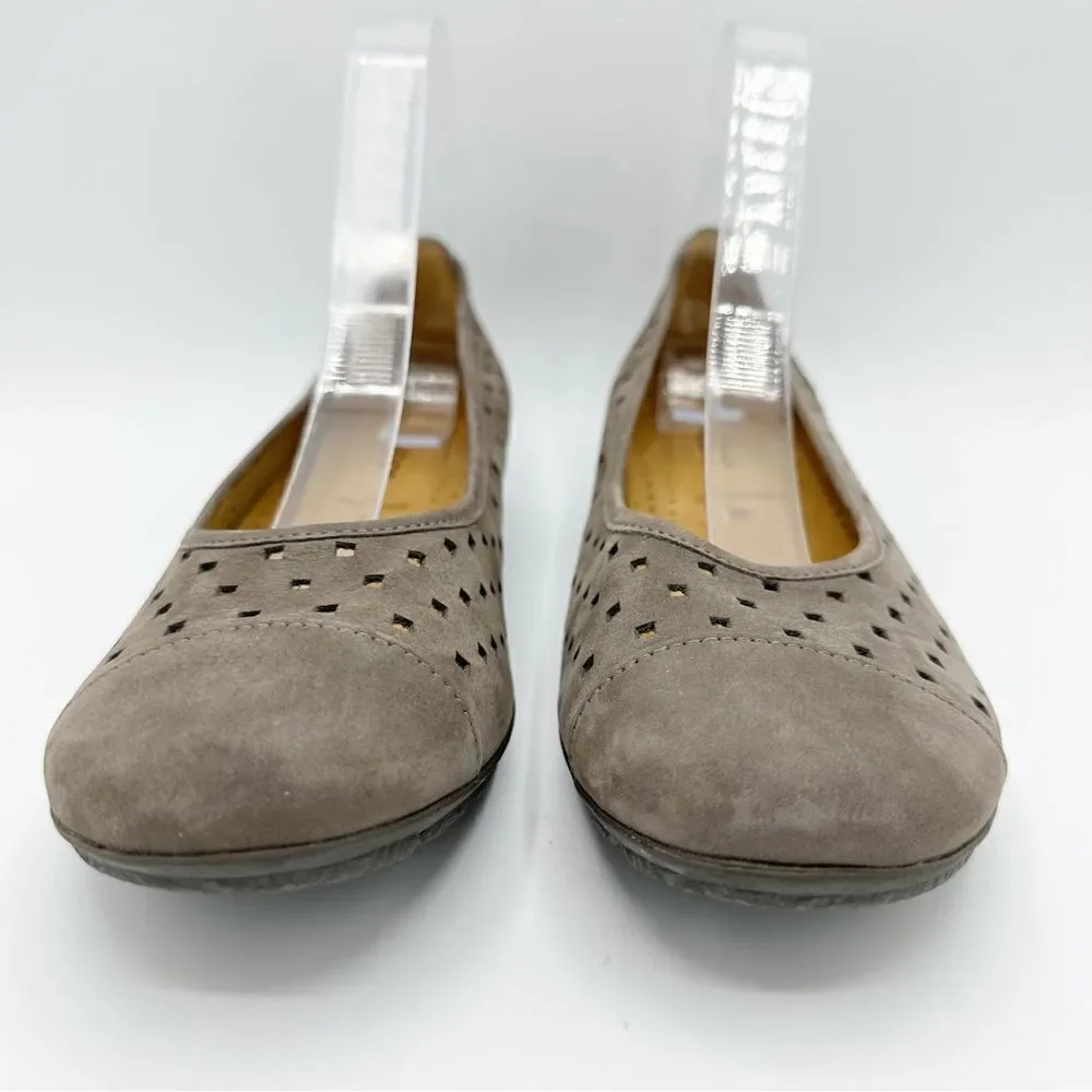 Gabor Hovercraft‎ Ruffle Nubuck Taupe Brown Perforated Comfort Ballet Flat Sz 6